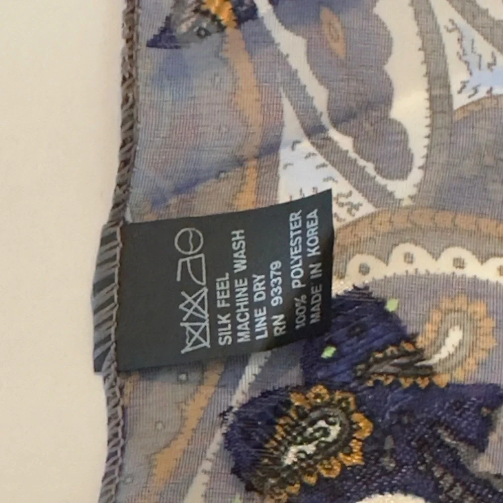 Blue Gold Paisley Square Scarf Silk Feel Sheer‎ Neck Hair Accessory Classy Chic